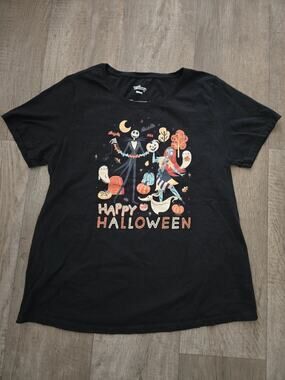 DISNEY Women's Size XL Nightmare Before Christmas Black T-Shirt Happy Halloween